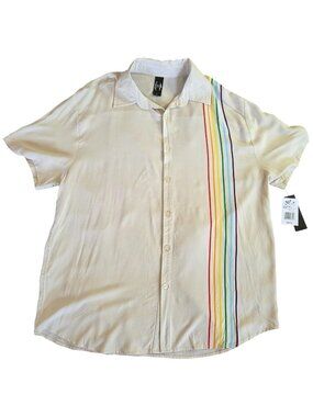 Phluid Project Cream Button-Up Shirt Rainbow Stripes Short Sleeve Lightweight L